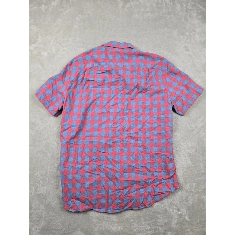 J. Crew Button Down Shirt Mens Large Red Blue Gingham Check Short Sleeve Classic